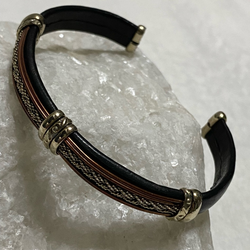 Black and Gold Bracelet with Braided Detail
